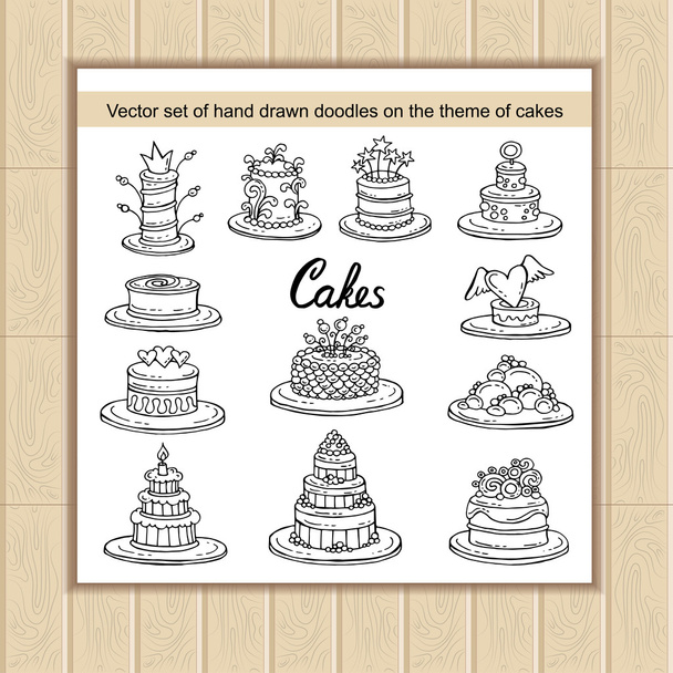 Vector set with hand drawn isolated doodles of cakes - Vektor, Bild