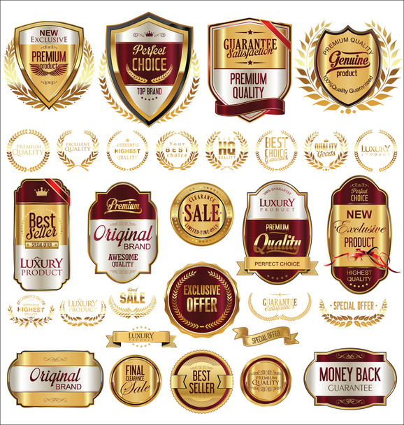 Quality golden badges and labels collection - Διάνυσμα, εικόνα