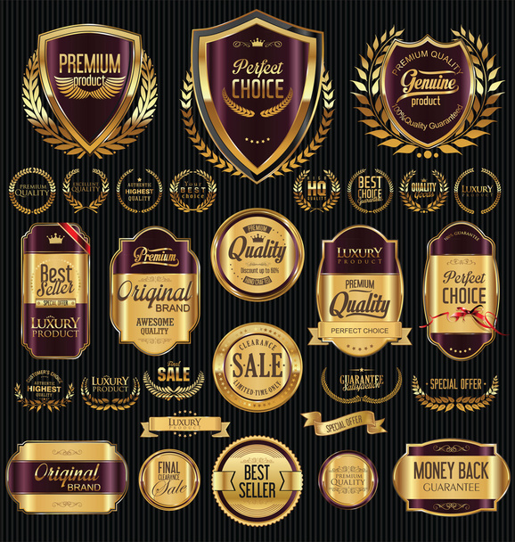 Quality golden badges and labels collection - Vektor, kép