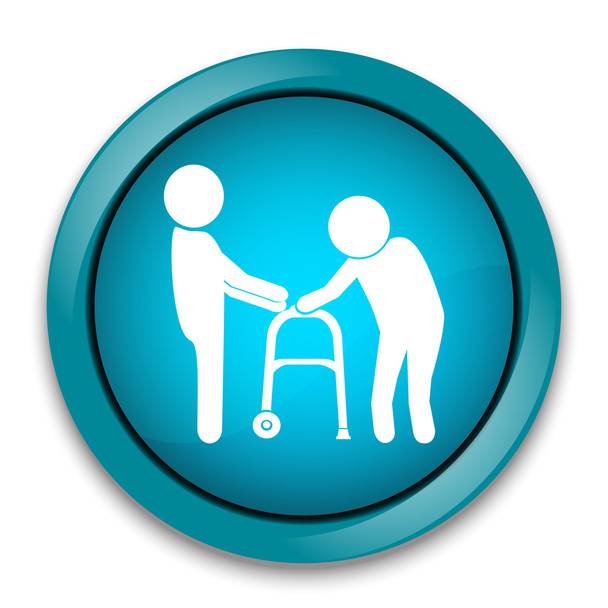 Человек помогает пожилому пациенту с иконой ходячего
 - Вектор,изображение