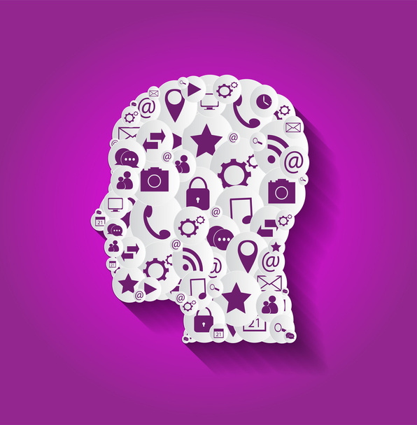 Human Head with social media icons flat design - Vector, Image
