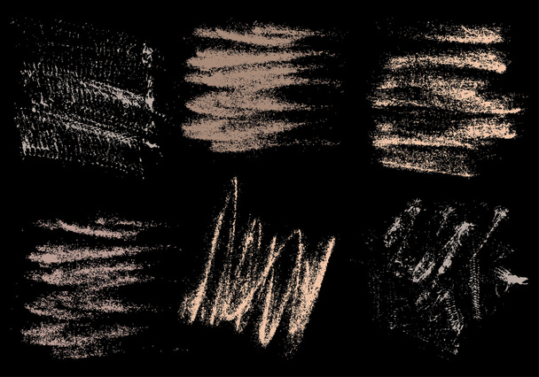 Wektor węgiel drzewny rysunek abstrakcyjne na czarnym tle zestaw, kreda pędzla projekt pociągnięć, pastelowe neutrały, Blade kolor grunge wzór tekstury, rysowanie kreda na tablica - Wektor, obraz