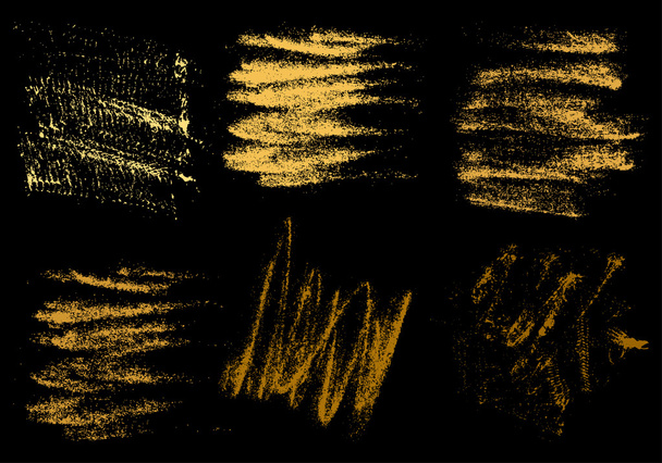 Vettoriale oro carboncino mano disegno astratto su sfondo nero set, gesso dorato colpo pennello disegno arte, oro pastello, colore dorato grunge texture pattern, disegno gesso su lavagna
 - Vettoriali, immagini