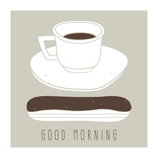 Vector card with coffee and chocolate eclair - Vector, Image