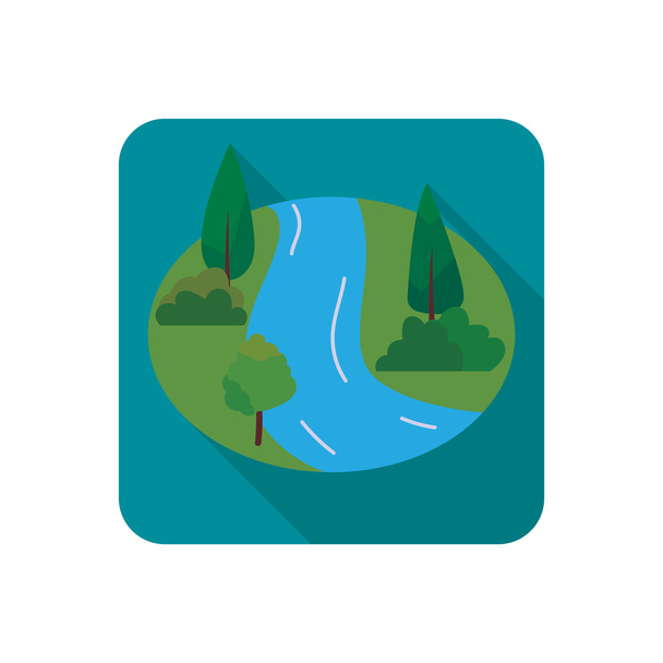 A part of nature with river and trees color flat icon - Vektori, kuva