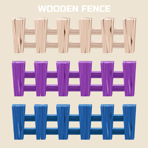 Cartoon kleurrijke houten hek, set  - Vector, afbeelding
