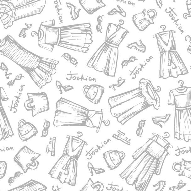Vector seamless pattern with hand drawn dresses on white color - Vector, Image