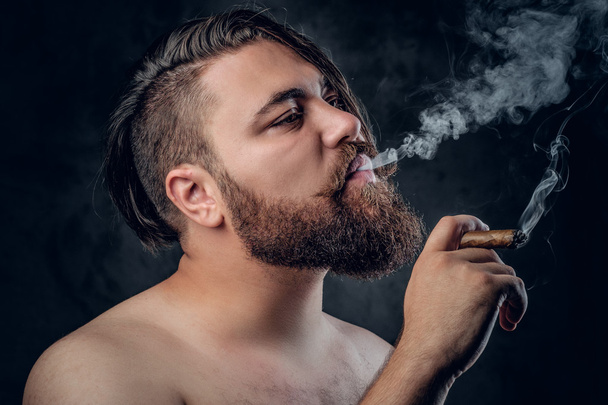 Bearded male smoking a cigar - Photo, Image
