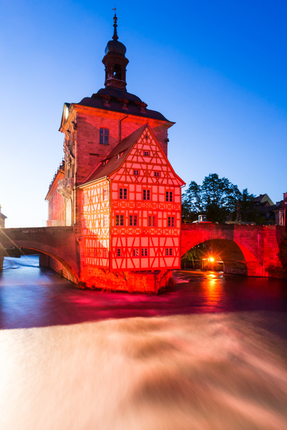 Világító történelmi városháza Bamberg - Fotó, kép