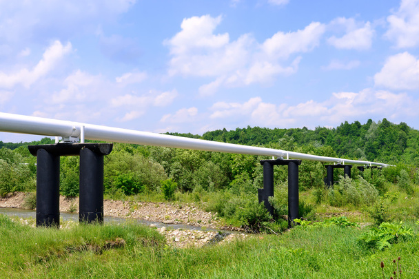 O oleoduto de alta pressão em uma paisagem de verão
  - Foto, Imagem