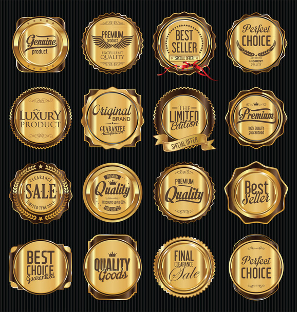 Premium quality retro vintage golden labels collection - Vector, Image