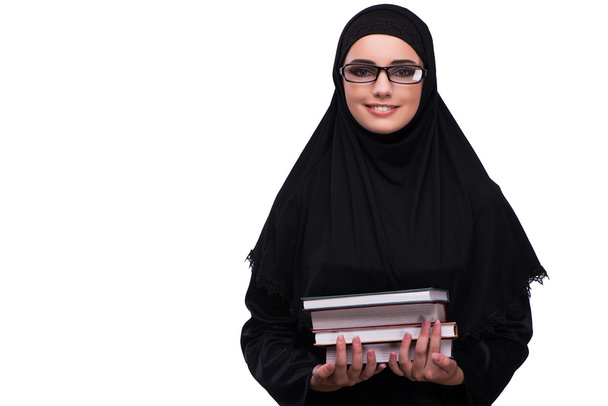 Мусульманську жінку в чорне плаття ізольовані на білому - Фото, зображення