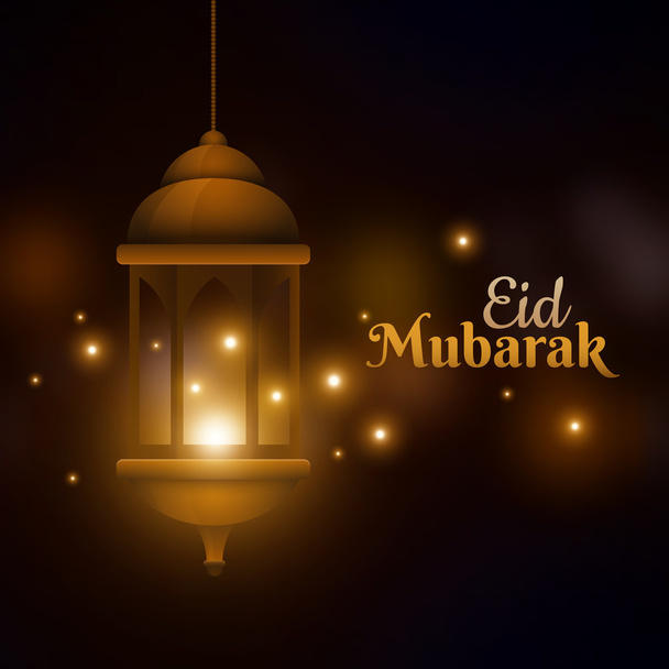 Eid Μουμπάρακ, ευχετήρια κάρτα, φανός σε θολή φόντο - Διάνυσμα, εικόνα