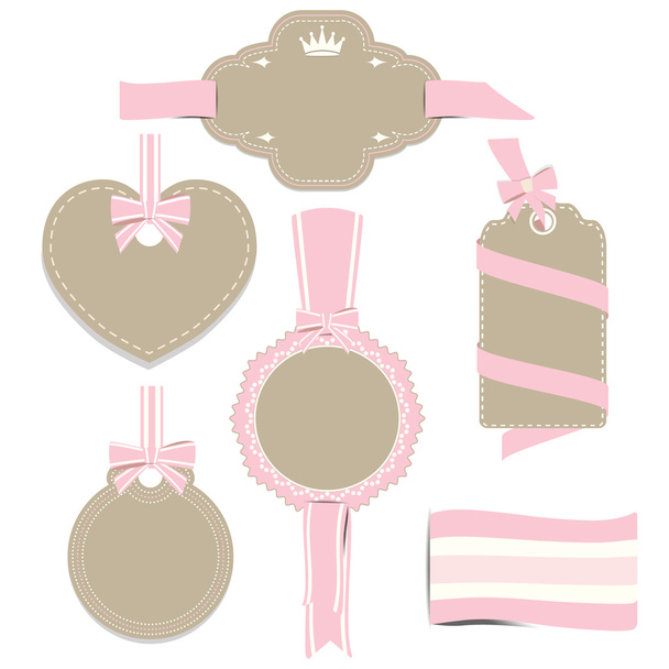 Set of pink badges label and ribbon - Wektor, obraz