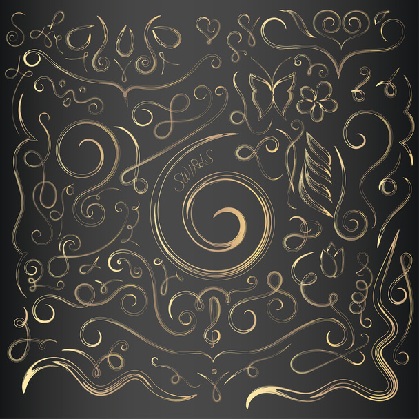 Hand drawn decorative curls and swirls   - Vektor, Bild