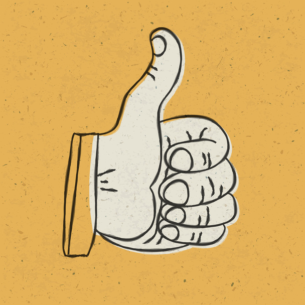Retro styled thumb up symbol on yellow textured background. Vect - Vektor, Bild