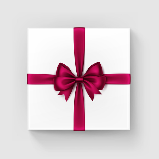 Caja de regalo cuadrada con arco de satén rojo y cinta
 - Vector, imagen