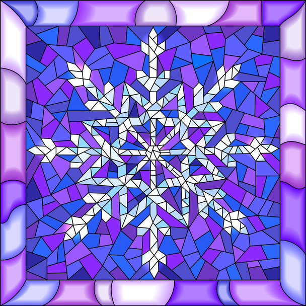 Illustration in stained glass style with snowflake in blue colors - Vector, Image