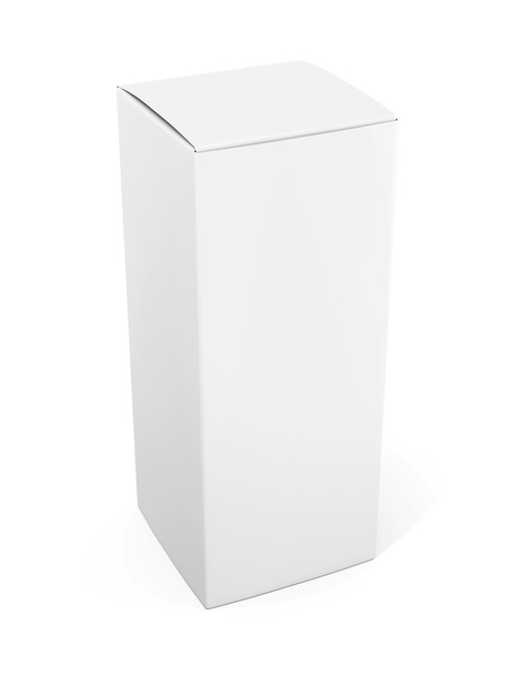 Modelo de caixa de papel ou papelão vertical em branco em pé sobre branco
 - Foto, Imagem