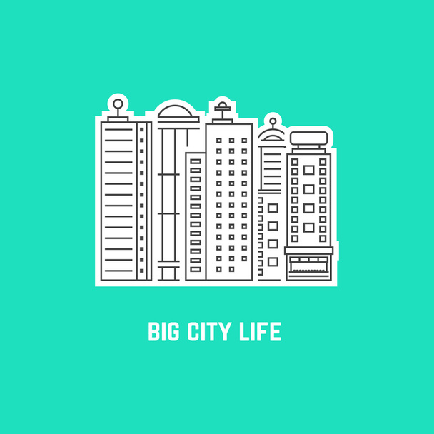 big city life with outline skyscrapers - Vector, imagen