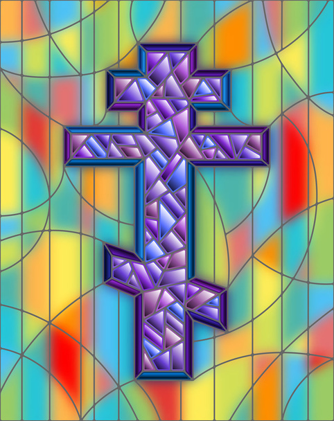 Illustration in stained glass style with a cross - Vector, Image