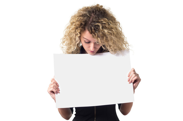 Mulher de negócios com cartaz em branco - Foto, Imagem