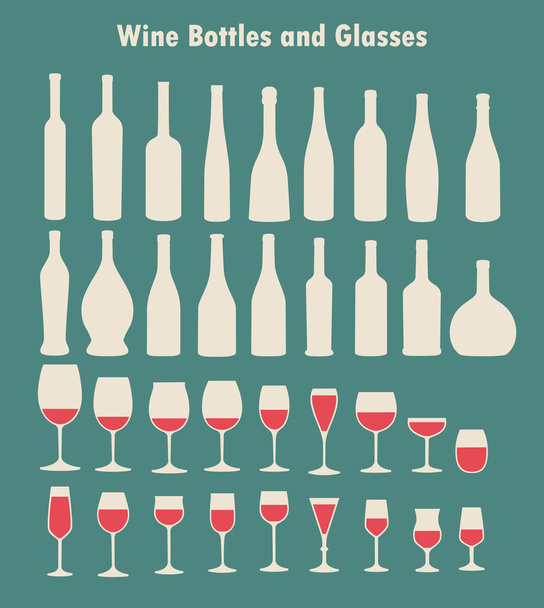 ベクトル ワイン グラスとボトルのセット - ベクター画像