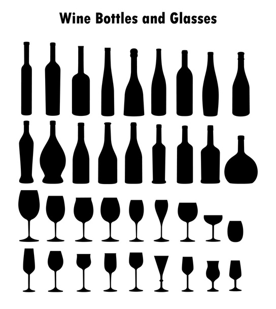 Conjunto de vidro de vinho vetorial e garrafas
 - Vetor, Imagem