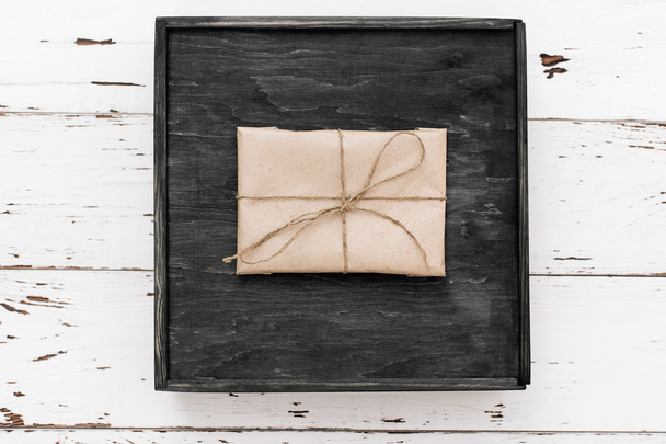 Vintage Handmade gift in wooden box. Holiday concept - Fotó, kép