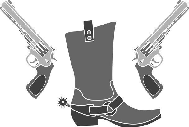 pistols and boot with spurs - Вектор,изображение