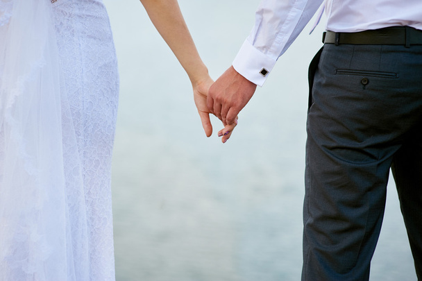 Wedding photo of bride and groom holding hands - Photo, Image