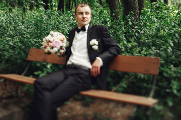 Handsome groom in elegant suit  - Fotoğraf, Görsel