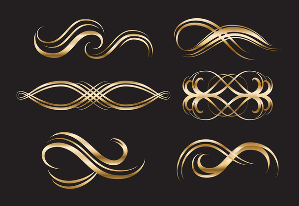 Altın dekoratif etiket ve swirls - Vektör, Görsel