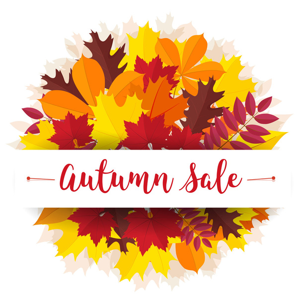 Autumn sale vintage vector typography poster with autumn colour leaves. - Vektör, Görsel