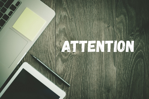 ATTENTION text on desk - Photo, Image
