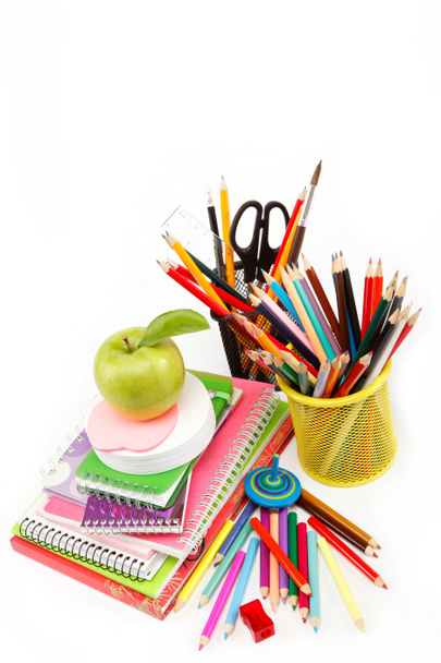 School and office supplies on white background, back to school - Foto, Imagem