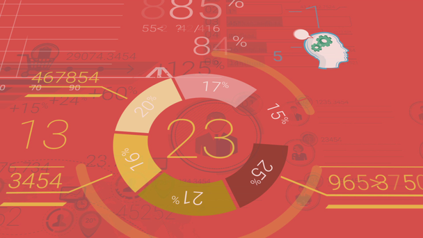 Sfondo aziendale rosso con elementi astratti di infografica
 - Filmati, video