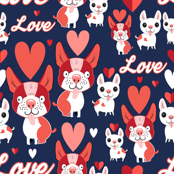 Pattern with funny puppies in love - Vector, Image