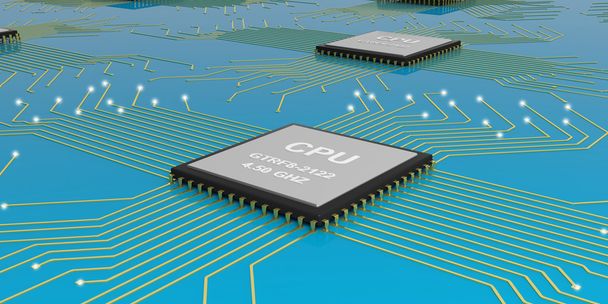 3D-Rendering elektronischer Schaltung CPU-Prozessor - Foto, Bild