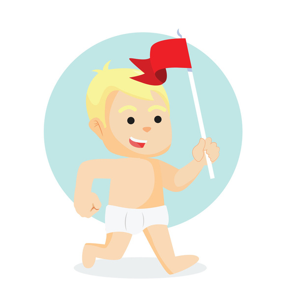 baby boy running with holding flag - Vector, Image