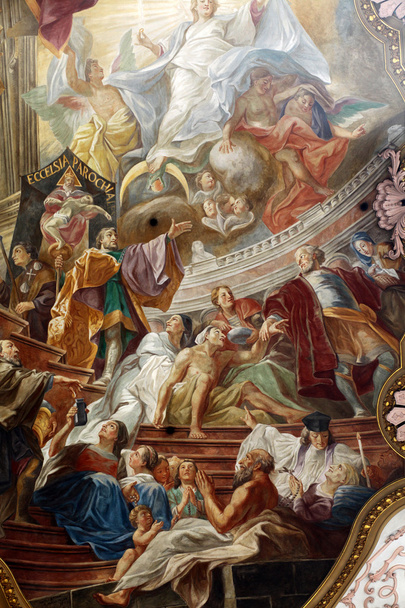stropní freska v kostele Svatého Petra v Mnichově, Německo - Fotografie, Obrázek