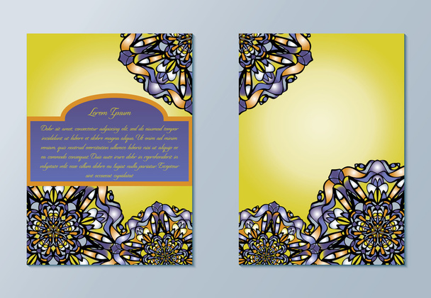 Violet and yellow brochures or flyers or invitations - Vecteur, image