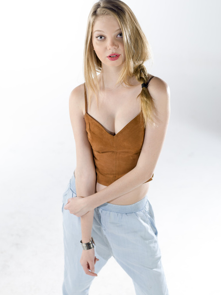 beautiful young blonde women portrait in studio - Photo, Image