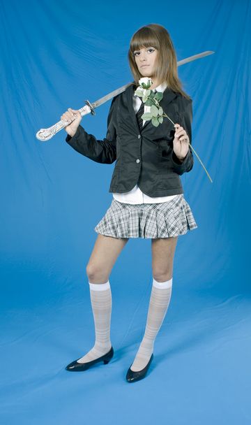 Danger school girl with the Japanese swo - Photo, Image