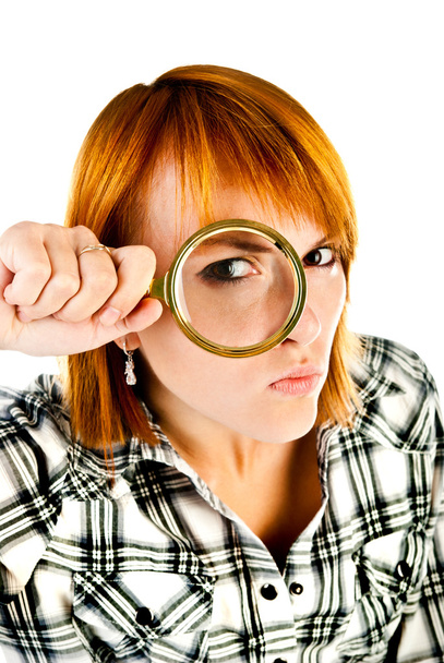 Woman with magnifying glass - Foto, afbeelding