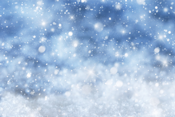 Blue Christmas Background With Snow, Snwoflakes, Stars - Photo, image