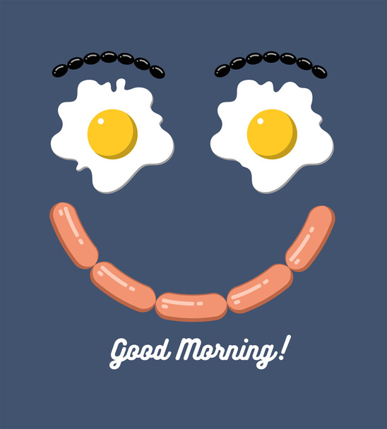 Яйця, ковбаса та оливки посміхаються
  - Вектор, зображення