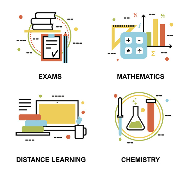 Set of education concepts, exams and distance learning process - Vetor, Imagem