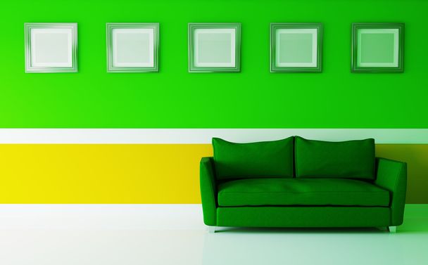 Orange-green interior in a modern style. - Foto, afbeelding