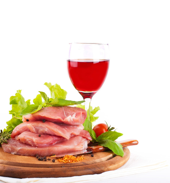 Raw meat, wine and spices - Photo, Image
